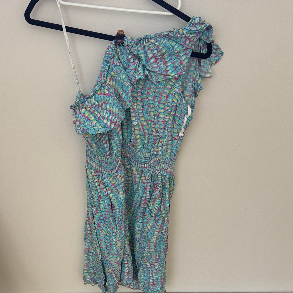 Lilly Pulitzer Pink and Blue Patterned Dress, one shoulder, size small